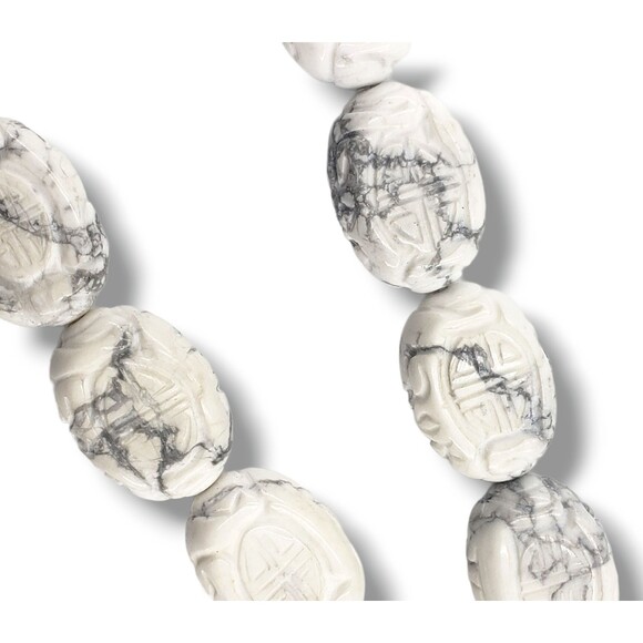 Howlite Scarab Bead Collar Necklace Egyptian Revival Beetle 925 Closure Heavy - Picture 6 of 12